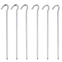 Woods Steel Hook-Top Tent Pegs/Stakes For Small Camping Tents & Tarps, 8-in, 6-pk