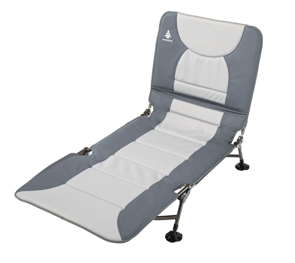 Woods Portable Quick Set-Up Folding Adjustable Camping Lounger/Cot, Supports 300 Lbs, Grey 3 Woods Portable Quick Set-Up Folding Adjustable Camping Lounger/Cot, Supports 300 Lbs, Grey